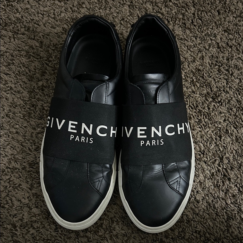 Givenchy Black Leather Slip-On Sneakers with White Soles